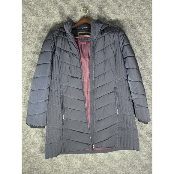 Tommy Hilfiger Jackets & Blazers - Tommy Hilfiger Women's Navy Blue Hooded Long Puffer Coat Zip XL